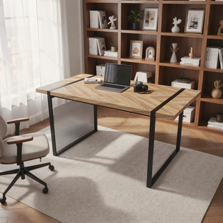 Sunvega Modern Industrial Rectangular MDF Light Wood Dining Table for 4-6 People