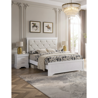 Sunvega Modern Glam Champagne Finish Crystal Diamond Tufted Crocodile Texture Nightstand
