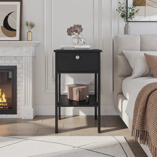 Sunvega Modern Wenge Nightstand with One Drawer and Open Shelf for Bedroom