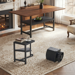 Sunvega Minimalist Dining Table with Walnut Textured MDF Top and Storage Shelf