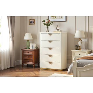 Sunvega Sleek High Gloss Modern Rounded Design Five Spacious Drawers Chest