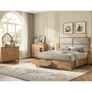 Sunvega Contemporary Nightstand with Two Drawers in Natural Wood Finish
