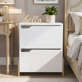 Sunvega Modern Nightstand with Two Spacious Drawers and Sleek Base