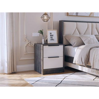Sunvega Light Gray Two Drawer Nightstand with Metal Handle for Bedroom