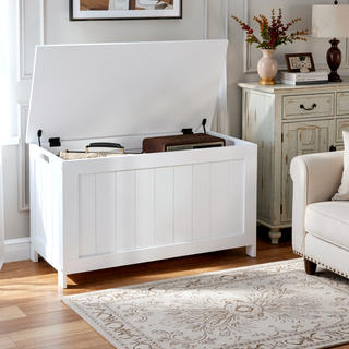 Sunvega Wooden Storage Chest with Safety Hinges and Side Handles White