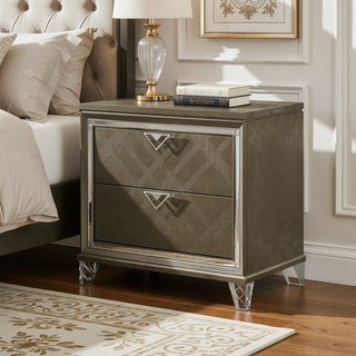 Sunvega Skylar Dark Champagne Finish Nightstand with Two Spacious Embossed Drawers