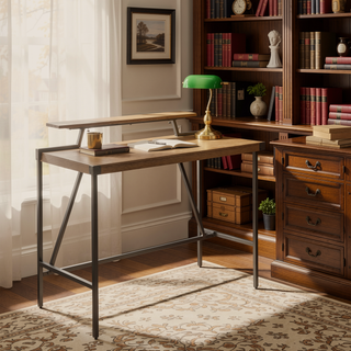 Sunvega Industrial Counter Table with Removable Shelf and Brown Bamboo Top