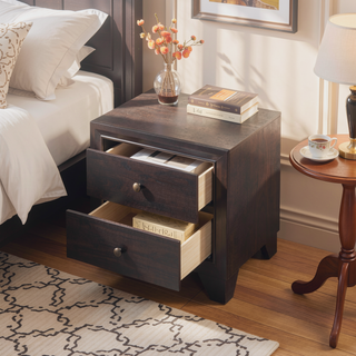 Sunvega Espresso Finish Wooden Nightstand with Two Drawers for Bedroom