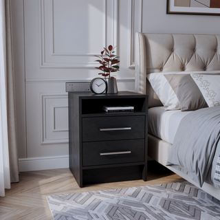 Sunvega Light Gray Nightstand with Two Spacious Drawers and Top Shelf for Bedroom