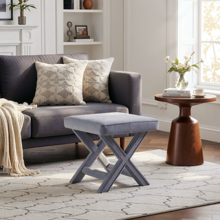 Sunvega Mid-Century Modern Velvet Accent Bench with X-Crossed Legs for Living Room