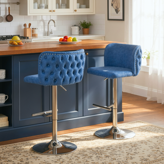 Sunvega Swivel Barstools with Tufted Back, Adjustable Seat Height and Chrome Base for Kitchen Island, Set of 2