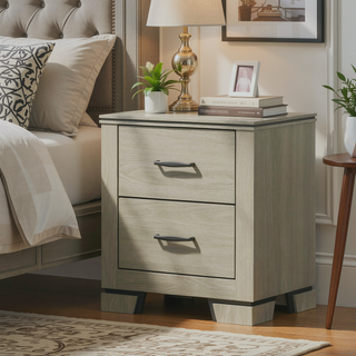 Sunvega Modern Design Queen Size Bed with LED Light Headboard and Weathered Gray Finish