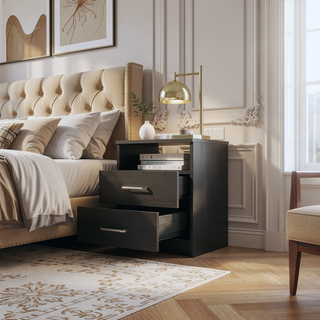 Sunvega Durable 2-Drawer 1-Shelf Rectangle Nightstand in Wenge Finish