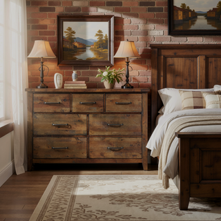 Sunvega Solid Rubberwood Nightstand with Burnished Brown Finish and 2 Dovetail Drawers