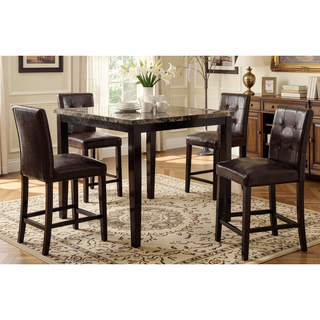 Sunvega Modern Dark Brown Faux Marble Top Birch MDF Small Square Dining Table