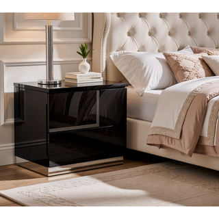 Sunvega Modern Lacquer Wood Nightstand with Rhinestones and Gloss Finish