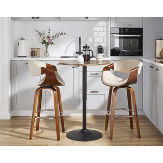 Sunvega Adjustable Height Bar Table with Round Wood Top and Sturdy Metal Base