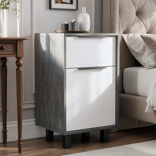 Sunvega Smokey Oak Nightstand with One Drawer and Cabinet Storage