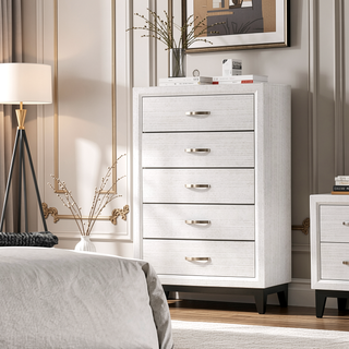 Sunvega Contemporary White Chest with Wooden Legs and Two Tone Design