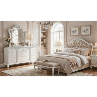 Sunvega Platinum Finish Dresser with Nine Spacious Drawers and Crystal Knobs