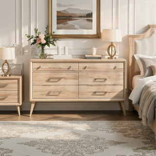 Sunvega Classic Style Dresser with 6 Drawers and Natural Oak Finish for Bedroom