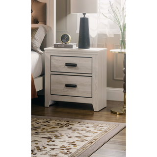 Sunvega Contemporary Brown Mix Finish Nightstand with Two Storage Drawers and Black Metal Pull