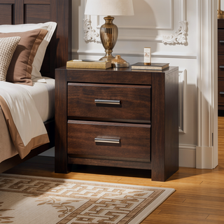 Sunvega Tablita Nightstand with Dark Merlot Finish and 2 Curved Front Drawers