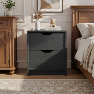 Sunvega Two Drawer Nightstand with Black Wengue Finish for Bedroom