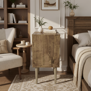 Sunvega Modern White and Brown Nightstand with 2 Drawers for Bedroom