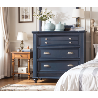 Sunvega Transitional Slate Blue Solid Wood Chest with Nickel Knobs and Cup Pulls