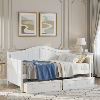 Sunvega Twin Wooden Daybed with Trundle Sofa Bed for Bedroom Living Room Gray
