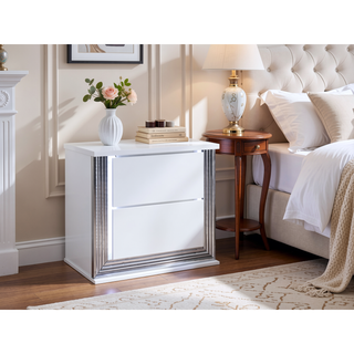 Sunvega Modern White LED Nightstand With Sleek High Gloss Finish