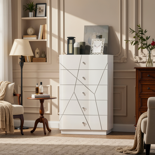 Sunvega Ultra Modern White Finish Nightstand with 2 Drawers and Embossed Lines Design