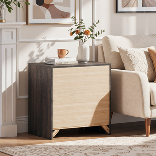 Sunvega Coastal White 2-Drawer Nightstand with Matte Bronze Handles for Bedroom