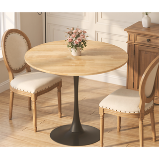 Sunvega Modern Round Dining Table with MDF Top and Sturdy Steel Base for Kitchen