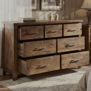 Sunvega Solid Rubberwood Nightstand with Burnished Brown Finish and 2 Dovetail Drawers