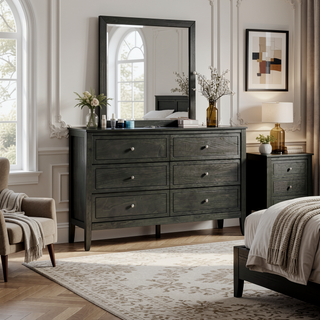 Sunvega Fully Assembled 6 Drawer Dresser with French Dovetail Wood Veneer Finish