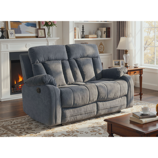 Sunvega Microfiber Fabric Reclining Loveseat with Lumbar Support and Stainless Steel Base