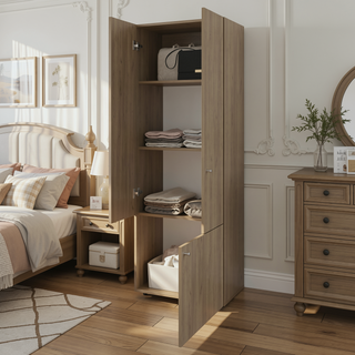 Sunvega Wenge Tall Wardrobe Cabinet with Hanging Rod and 4 Shelves for Bedroom