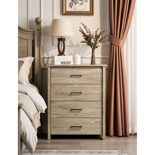 Sunvega 32 Inch Light Oak Finish 4-Drawer Chest with Black Metal Handles