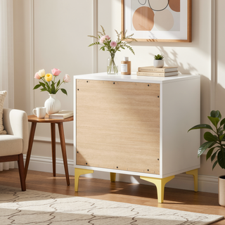 Sunvega Black and Gold 2-Drawer Nightstand with Spacious Storage and Metallic Accents