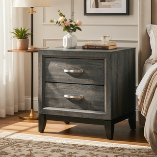 Sunvega Valdemar Brown Fabric and Weathered Gray Finish Queen Size Bed