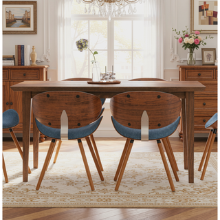 Sunvega Walnut Dining Table for 6 with Solid Wood Veneer Top and Tapered Legs