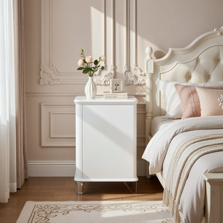 Sunvega Brenda Grey Nightstand with Spacious Drawers and Silver Metal Accent