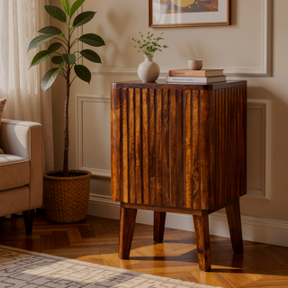 Sunvega Retro Modern Solid Mango Wood Nightstand with Chestnut Finish