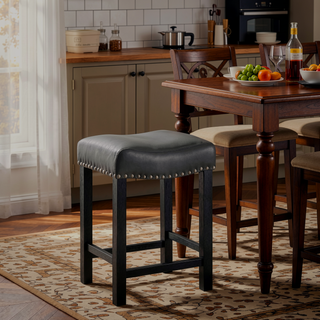Sunvega Dark Gray Vegan Leather Counter Stool Set of 2 with Memory Foam Seat