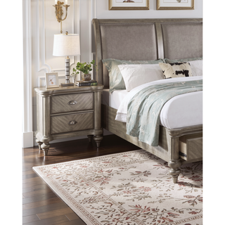 Sunvega Luxury Classic Antique Silver Champagne Finish 2-Drawer Nightstand Bedside Table