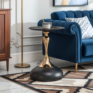 Sunvega Gold Finish Metal Small Round Side Table for Living Room or Bedroom