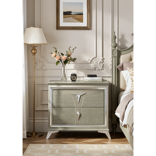 Sunvega Modern Silver Nightstand with 2 Spacious Drawers and Mirror Accents