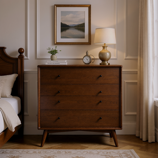 Sunvega Mid Century Modern 5-Drawer Solid Wood Dresser for Bedroom Living Room